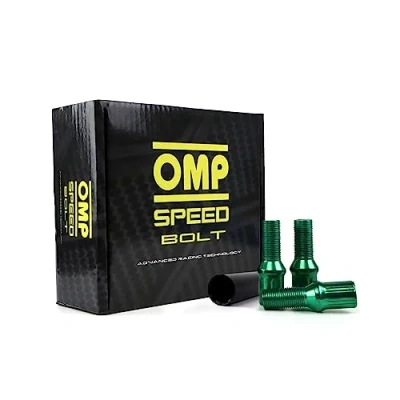 Imagen de OMP Set 20 Tornillos de Rueda con Metrica M12X1.25 Llave 17 o 19 Largo Roscado 27MM Color Verde y Material DIN 10.9