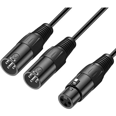 Imagen de J&amp;D Cable de XLR Hembra a Doble Macho, 2 Macho Adaptador con Cubierta PVC Micrófono Balanceado Divisor en Y para Mezclador Grabación AMP Limiter Speaker, 0,48m
