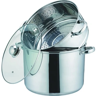 Imagen de Kamberg Cuscusera Al vapor, Olla 3 en 1, acero inoxidable, tapa de vidrio, todos los incendios, incluida la inducción, 24 cm, 8 litros