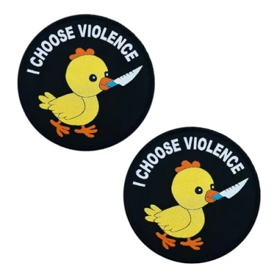 Imagen de Zcketo 2 piezas I Choose Violence Patch Funny MEME Chicken with Knife Hook &amp; Loop Embroidered Applique for Bags Caps Backpack Uniform Vest Clothes Tactical Travel or Collect