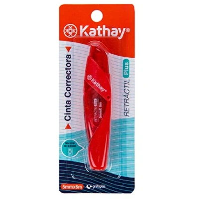 Imagen de Kathay 86028399. Cinta Correctora Retrácticil Plus, 5mmx6m, Colores Aleatorios: Negro, Azul y Rojo