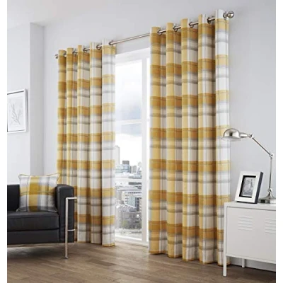 Imagen de Fusion Funda Balmoral de Cuadros, algodón, Ocre, Curtains: 66&quot; Width x 90&quot; Drop (168 229cm)