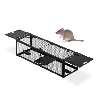 Imagen de Relaxdays Trampa para Ratones, Jaula Roedores, Ratonera Reutilizable, Capturar, Hierro, 11 x 39 12,5 cm, Negro, 1 Ud