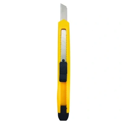 Imagen de RAYLU PAPER Cúter profesional retráctil resistente con cuchilla de 9 mm, Cutter universal para trabajos corte en almacén sistema seguridad mediante bloqueo hoja (Modelo 90)