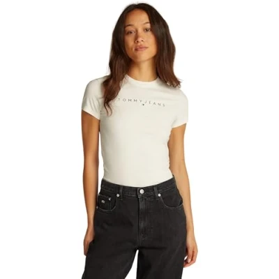 Imagen de Tommy Jeans SLIM Linear TEE Camiseta estampada, Mujer, Talla: 40, Ancient white