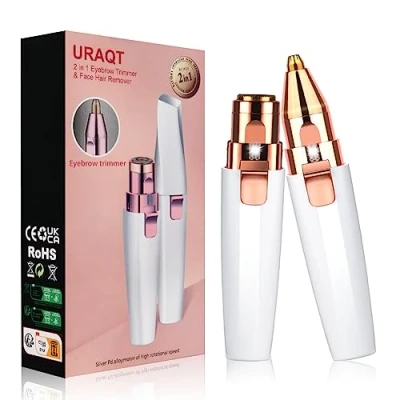Imagen de URAQT Depiladora Facial Mujer, Eléctrica Cejas Portátil, 2 en 1 Rasuradora Mujer USB Recargable con Cabezal de Repuesto y Luz LED, Afeitadora Sin Dolor para Cara Nariz Labio (Blanco)