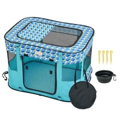 Imagen de VEVOR Parque Infantil Portátil para Perros 812x609x558 mm Plegable Cachorros y Gatos Tela Oxford 600D Cremallera Impermeable Viajes, Camping, Actividades al Aire Libre