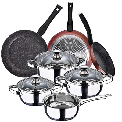 Imagen de San Ignacio Batería 7 piezas colección Faro y Set 3 sartenes Ø20/Ø24/Ø28 cms, aluminio forjado, antiadherente, inducción