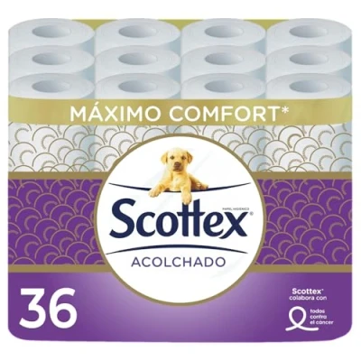 Imagen de SCOTTEX Papel Higiénico Acolchado 36 Rollos con 3 Capas de Confort y Suavidad