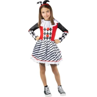 Imagen de Funidelia Disfraz de Arlequín para niña Payaso, Circo, Original y Divertido niños divertidos accesorios Fiestas, Carnaval Halloween Talla 7 9 años Negro