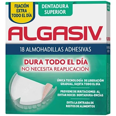 Imagen de Algasiv Almohadillas Adhesivas para Dentaduras Postizas Superiores, Dura Todo el Día y Protege las Encías, 18 Unidades