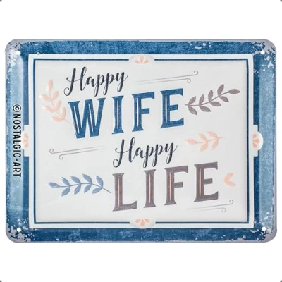 Imagen de Nostalgic Art Cartel de chapa retro Happy Wife Life Idea regalo para los fans la nostalgia, metálico, Diseño vintage, 15 x 20 cm