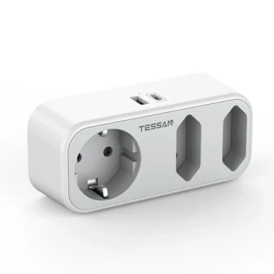 Imagen de TESSAN Ladron Enchufes, 5 en 1 Enchufe Multiple, Ladrones para Enchufes con USB C y A, 3600W Multiple Pared, C, Pared Phone Electrodomésticos, Gris