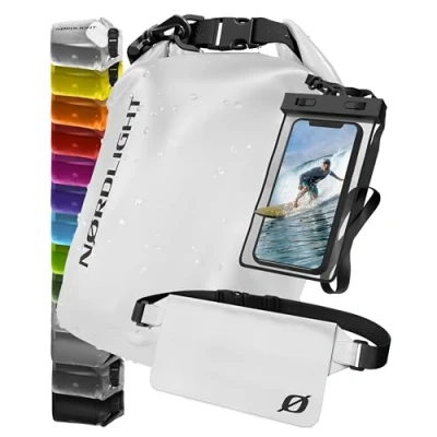 Imagen de Nordlight Juego de Bolsa Estanca Impermeable (Blanco) Dry Bag 10L + Funda para Teléfono Móvil Riñonera Protección IPX8 Mochila Playa, Piscina