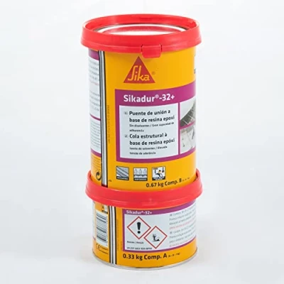 Imagen de Sika adhesivo epoxi, estructural y bicomponente Sikadur 32+ gris construcción pegado, fijación anclaje soportes secos o húmedos 1 kg