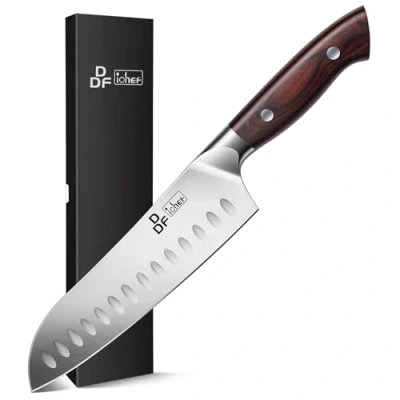 Imagen de DDF iohEF Cuchillo Santoku, de Cocina Profesional 18 cm, Chef Hoja Afilada Acero Inoxidable con Mango ergonómico para hogar y Restaurante