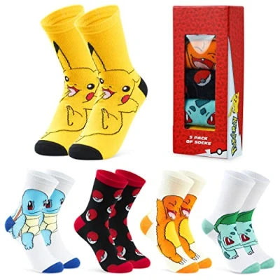 Imagen de Pokémon Calcetines Niño Niña Suaves 5 Pares para Niños Algodón Tallas 30 39 (30 35, Multicolor)
