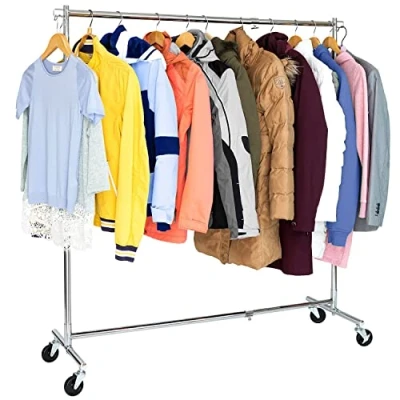 Imagen de Tatkraft Urban Perchero de Ropa Ajustable Alta Resistencia con Ruedas Bloqueo Grado Industrial, Diseño Ahorro Espacio, Extensible 36.6 a 55 Pulgadas, Capacidad 100 kg