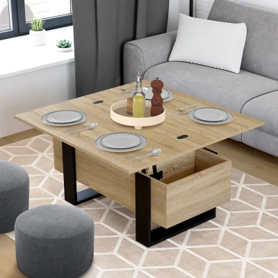 Imagen de mesa de centro convertible en comedor madera y negro