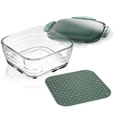Imagen de Genius Nicer Dicer Chef A27054 Cuenco de Cristal Grande con Tapa y Alfombrilla Silicona, Apto para Horno, Horno congelador, Cristal, 2800 ml
