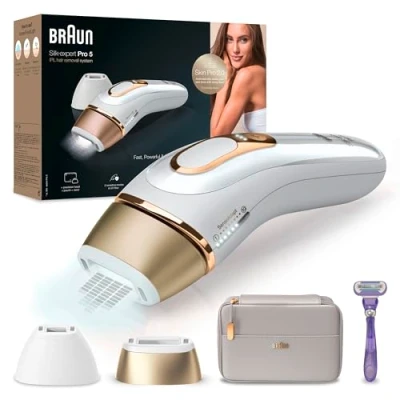Imagen de Braun Silk expert Pro 5 Depiladora Mujer/Hombre Luz Pulsada IPL + Maquinilla de Afeitar Venus, Alternativa a la Depilación Láser en Casa, PL 5157, Blanca/Dorada