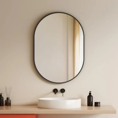 Imagen de EMKE espejo de baño (50 x 70 cm, pared, cuarto baño, marco negro, ovalado, horizontal/vertical para pasillo, sala estar, dormitorio, WC invitados