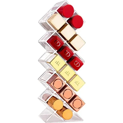 Imagen de JessLab Organizador de Pintalabios, Soporte para Pintalabios Acrílico Torre Labios Maquillaje Cosmético Transparente Almacenamiento Encimera Tocador Baño, 16 Ranuras