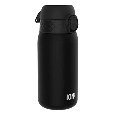 Imagen de Ion8 Botella de Agua para Niños, 350ml, a Prueba Fugas, Fácil Abrir, Cerradura Segura, Apta Lavavajillas, Sin BPA, Asa Transporte, Limpiar, Neutro en Carbono, Negro