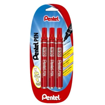 Imagen de Pentel N50 Lote de 3 marcadores permanentes (punta cónica, color rojo