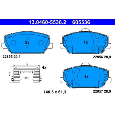 Imagen de ATE 13.0460 5536.2 Juego de pastillas freno con avisador acústico desgaste accesorios HYUNDAI: i30 III Hatchback, Fastback