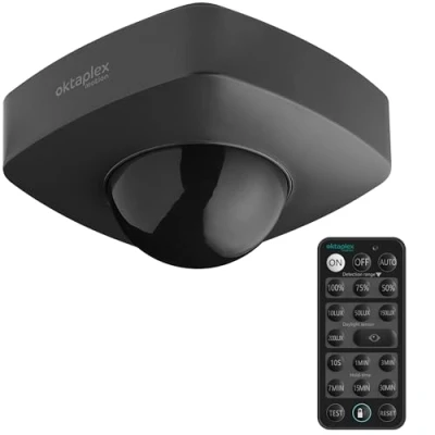 Imagen de Oktaplex Tim Detector de movimiento para exteriores (360 grados, incluye mando a distancia, sensor por infrarrojos, IP65, 230 V)