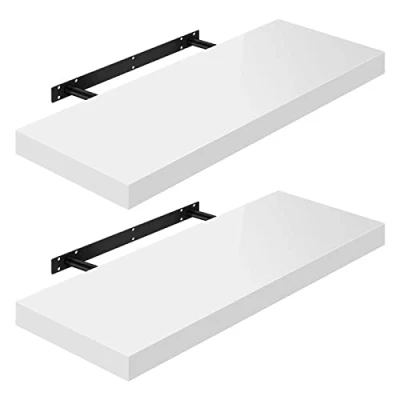 Imagen de WOLTU Estante de Pared Tablero Volato Juego 2 Flotante Libre CD DVD Libro Madera 80x22,9x3,8cm, Blanco, RG9480ws