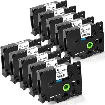 Imagen de 10x Fimax tze 231 12mm 0.47 Negro sobre Blanco Reemplazo Brother P touch Label Tape TZe231 TZ231, para PT H100LB P300BT 1010 GL H105 H100R H108GT PTH107B