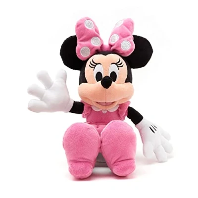 Imagen de Disney Store: Peluche de Minnie Mouse, 33 cm, Personaje icónico con Vestido y Lazo Rosas Lunares rasgos faciales Bordados, Adecuado para Todas Las Edades