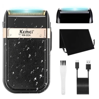 Imagen de KeMei Afeitadora de afeitar alternativo impermeable Afeitadoras eléctricas recargables precisión para barba, navajas doble hoja, lavables, maquinilla