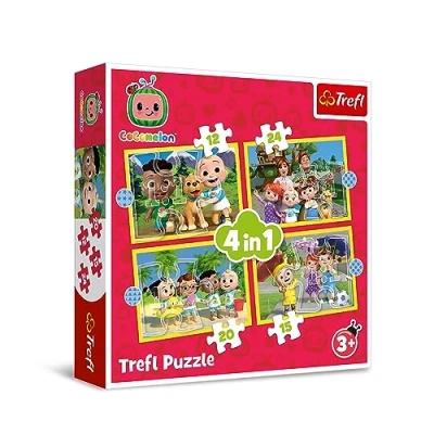Imagen de Trefl Cocomelon, Conoce s los Personajes Puzle 4en1, 4 Rompecabezas, de 12 a 24 Piezas Distintos Grados dificultad, Colores con la Serie Infantil