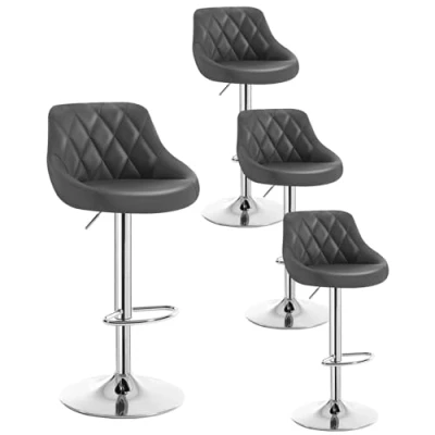Imagen de WOLTU 4X Taburete de Bar con Respaldo Cuero Sintético Taburetes Alto Cocina Regulable en Altura Giratorio Sillas Escritorio Gris BH23gr 4