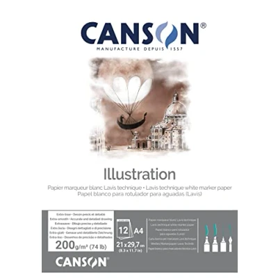 Imagen de Canson Illustration Bloc Encolado A4 12 hojas Liso 200g