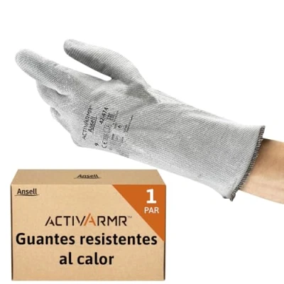 Imagen de Ansell ActivArmr 42 474 Guantes Resistentes al Calor, Protección Alta Temperatura, Guante Seguridad Usos Industriales, Mecánicos y Químicos, Diseño Robusto, Nitrilo, Gris, Talla XL (1 Par)