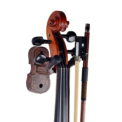 Imagen de Colgador de montaje en pared para violín, gancho violín,soporte violín nogal negro,con arco,perchas hogar y estudio