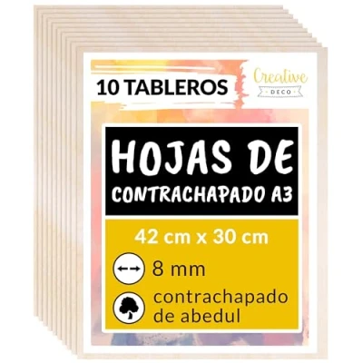 Imagen de Creative DECO 10 x A3 Tablero Madera Manualidades Contrachapado 420 300 8 mm (+/ 0.5mm) Chapa Maciza Abedul Maderas para Bricolaje Material de Construcción