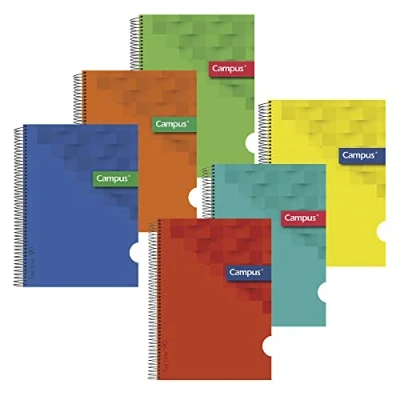 Imagen de Campus Cuadernos A4 Cuadrícula 3mm, Tapa Polipropileno, 80 hojas, Pack de 6 blocs perfectos para uso escolar, oficina y hogar, Colores Surtidos (6 unidades)