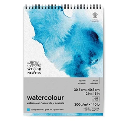 Imagen de Winsor &amp; Newton Papel de Acuarela Clásico, Grano Fino, 300gr, Mezcla 25% Algodón y Fibras Celulosa, Blanco Natural, Libre Ácidos, 30,5 x 40,6cm, Bloc en Espiral, 12 Hojas