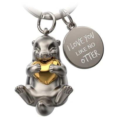 Imagen de FABACH Otter Schlüsselanhänger Otty mit Herz Glücksbringer Geschenke Freundin Partner Liebe Paare Jahrestag Gravur I love you like no otter, dorado, 1, Moderno