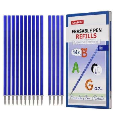 Imagen de DealKits Recambios borrables, compatibles con Legami, [14 unidades, azul], bolígrafo borrable para bolígrafos cartuchos borrables punta de 0,7 mm, altura 13 cm, fácil