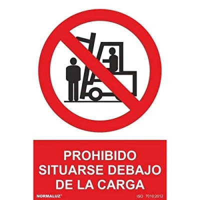 Imagen de Señal de prohibido situarse debajo la carga, con tintas UV SEKURECO skrc