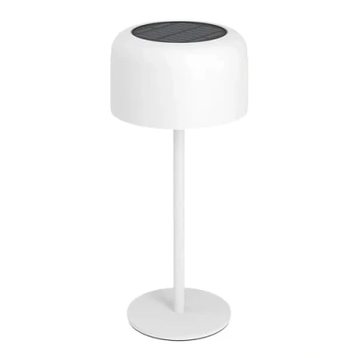 Imagen de EGLO Roccanova lámpara de mesa solar para exteriores, regulable en 3 niveles, balcón y jardín, acero blanco, blanco cálido, IP44