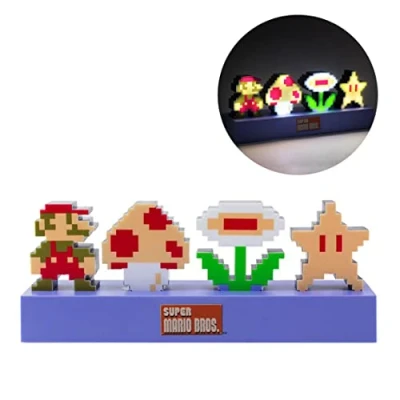 Imagen de Lámpara Iconos Super Mario Bros Producto Oficial Nintendo con Modo reactivo al Sonido, luz Decorativa para habitación o Sala de Juegos