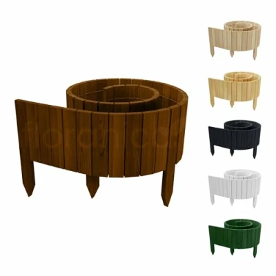 Imagen de Floranica Rollborder II Cercado Flexible 200 x 20 cm Marrón (acortable) Valla impregnada de Madera Pino Bordura jardín césped Rollboarder enchufable