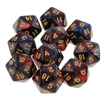 Imagen de Dzxin DND Juego de dados D20, 10 poliédricos D20 20 mm acrílicos caras para juegos mesa RPG MTG (rojo + negro)
